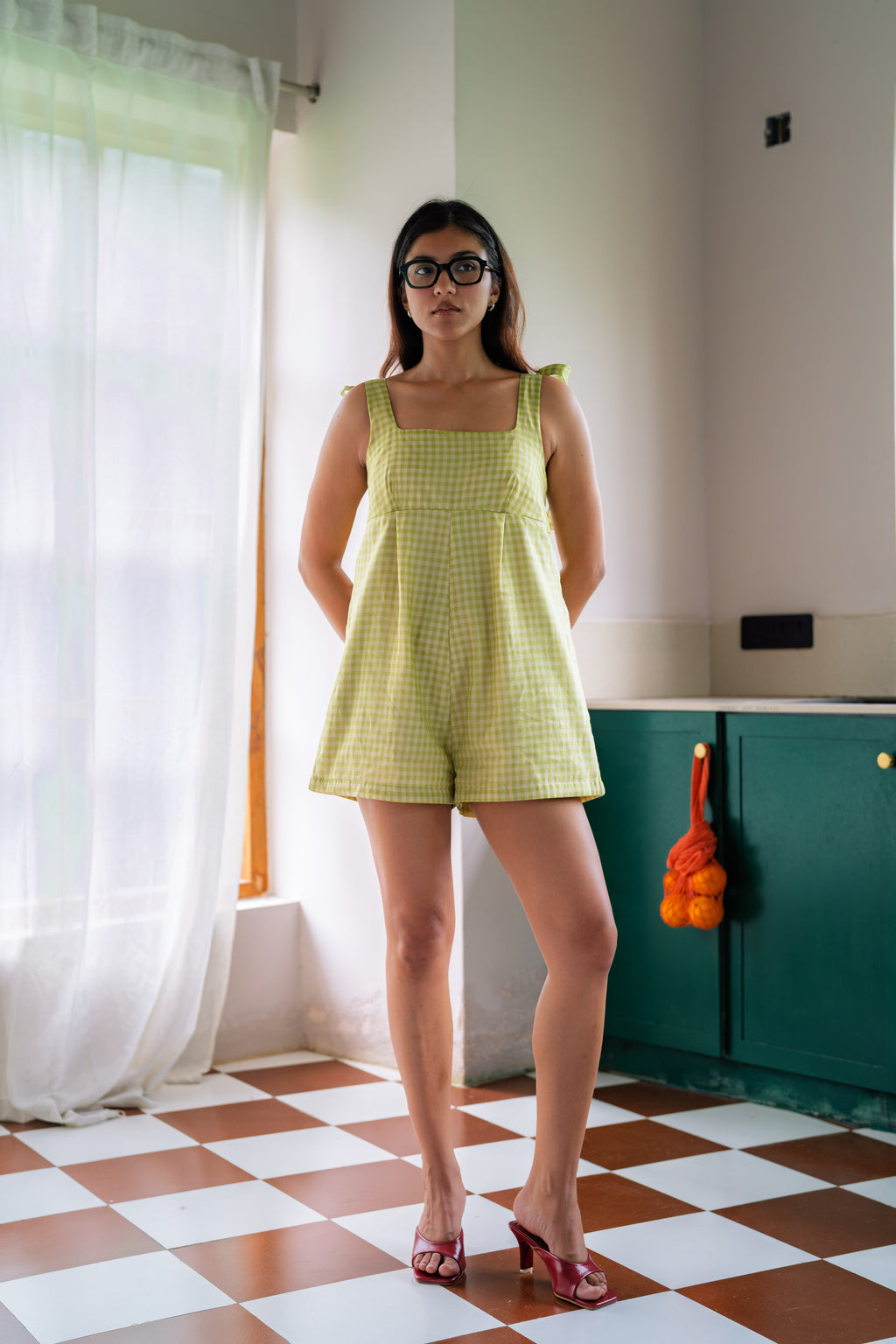 Clover Knot Romper in Green