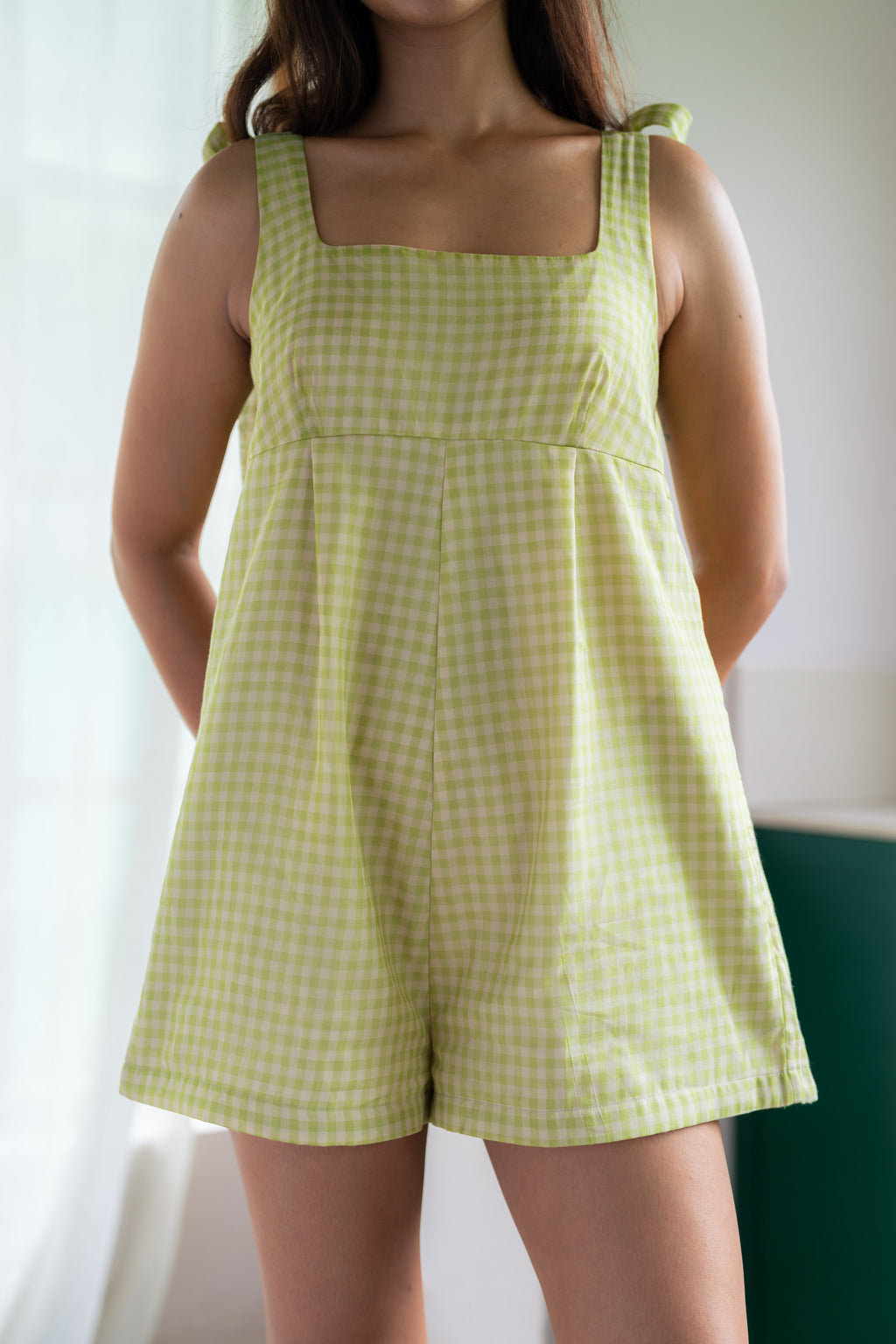 Clover Knot Romper in Green
