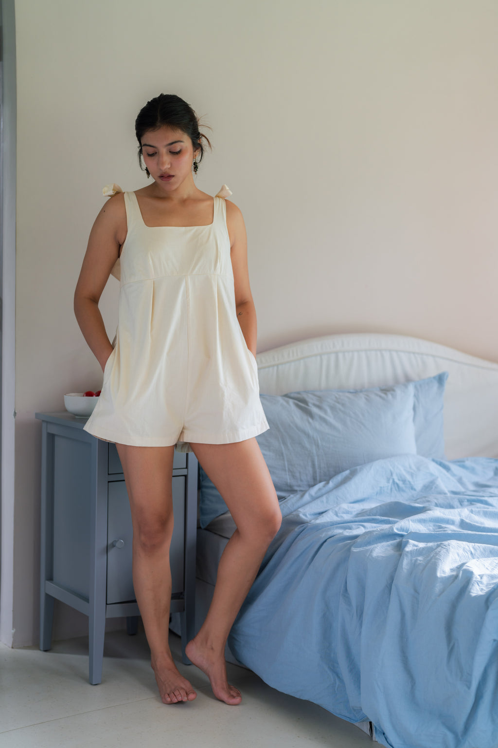 Clover Knot Romper in White