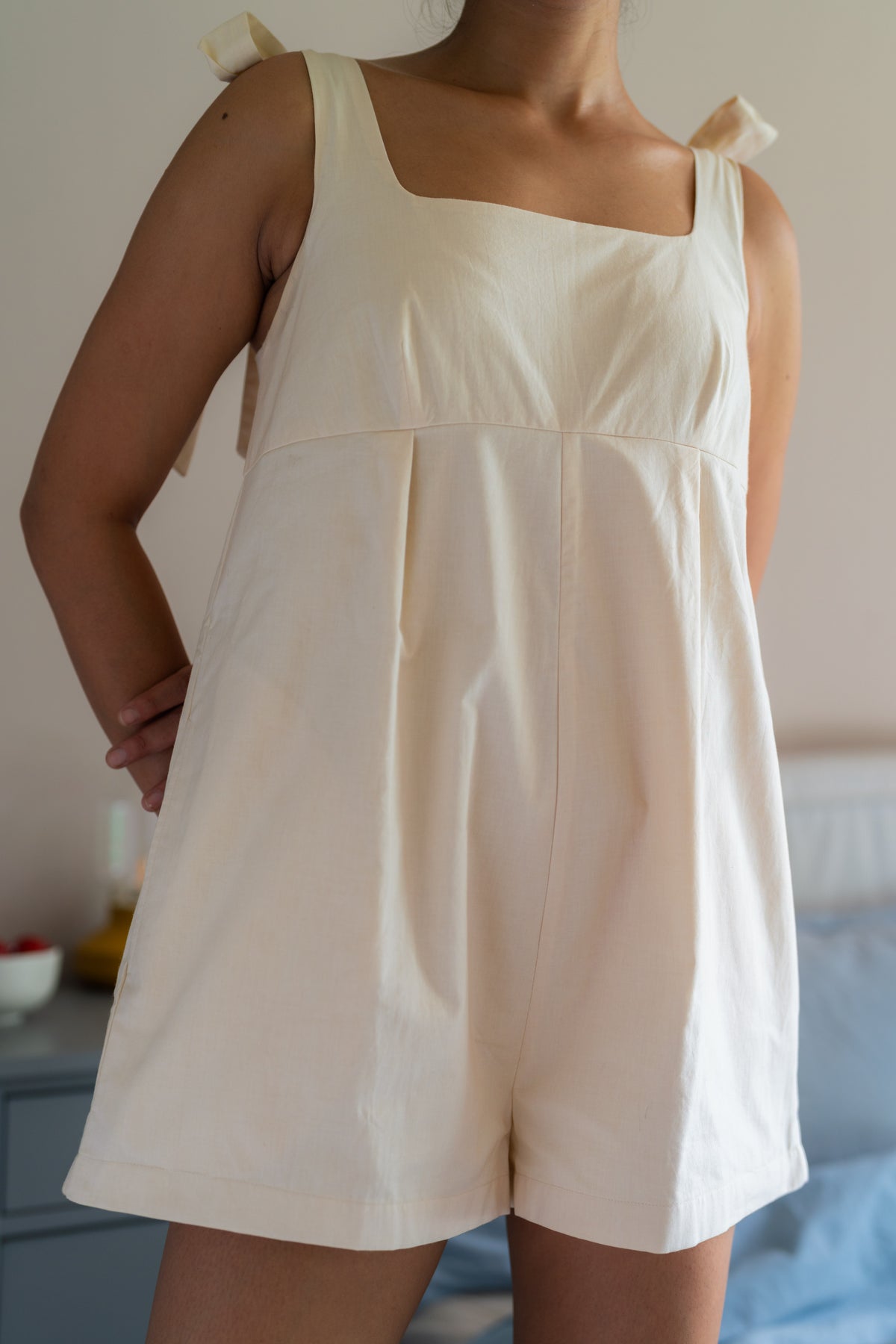 Clover Knot Romper in White